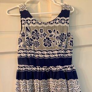 Blue and white lace dress.
